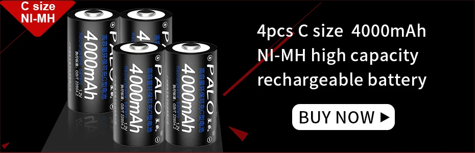 PALO 8 шт. C размер перезаряжаемая батарея Тип C 1,2 в 4000 мАч Ni-MH+ Интеллектуальная Быстрая зарядка ЖК-зарядное устройство для AA AAA C D 9 В 6F22