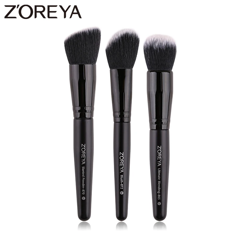 ZOREYA 3Pcs Class Black Makeup Brushes Super Soft Face Make Up Brush Set Blush Slanted Powder Ultimate Blending Beauty Tool