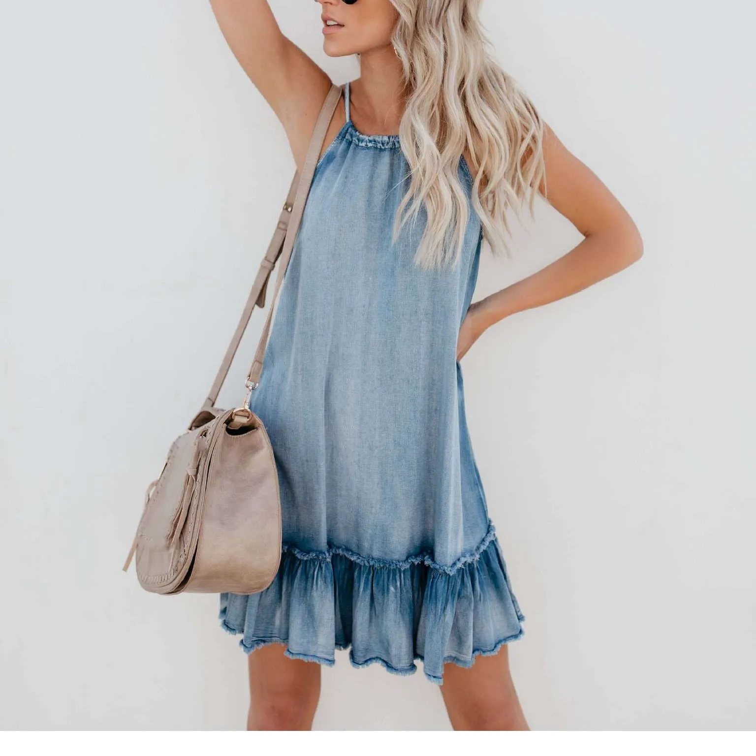 2019 verano Mujer volantes vestido de mezclilla Casual Jeans Halter Línea A Vestidos  elegantes Vestidos de verano|Vestidos| - AliExpress