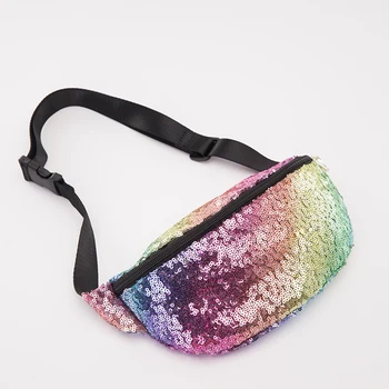 

Fashion Sequins Colorful Waist Bags Women Bag Storage Pockets Ladies Casual Sports Waist Pockets Chest Bag Mobile Phone Pocket
