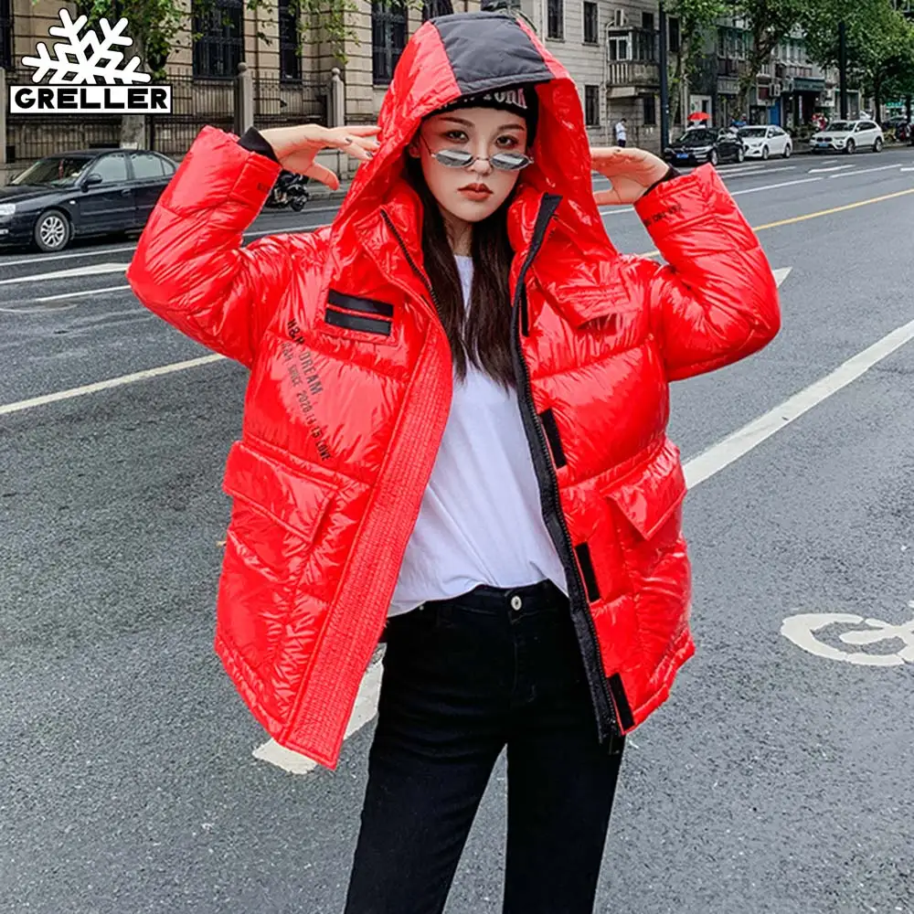 

GRELLER 2020 Winter Jacket Women Hooded Mujer Pocket Thick Loose WarmOutwear Casual Short Coat Parkas Jacket Winter Coat Women