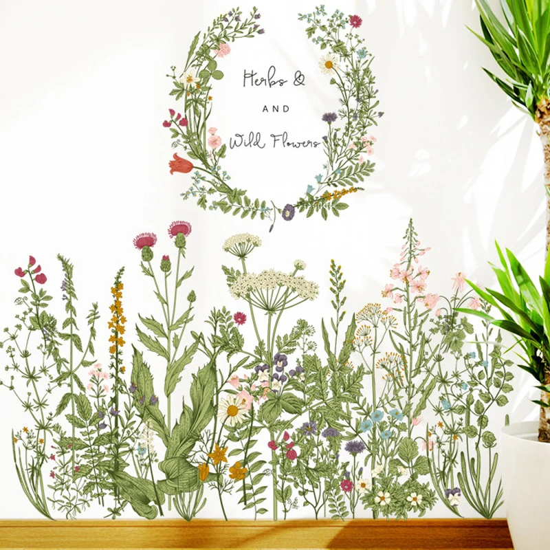 Flower & Grass & Butterfly & Cactus Flower Pot Wall Stickers For DIY Home Decora 
