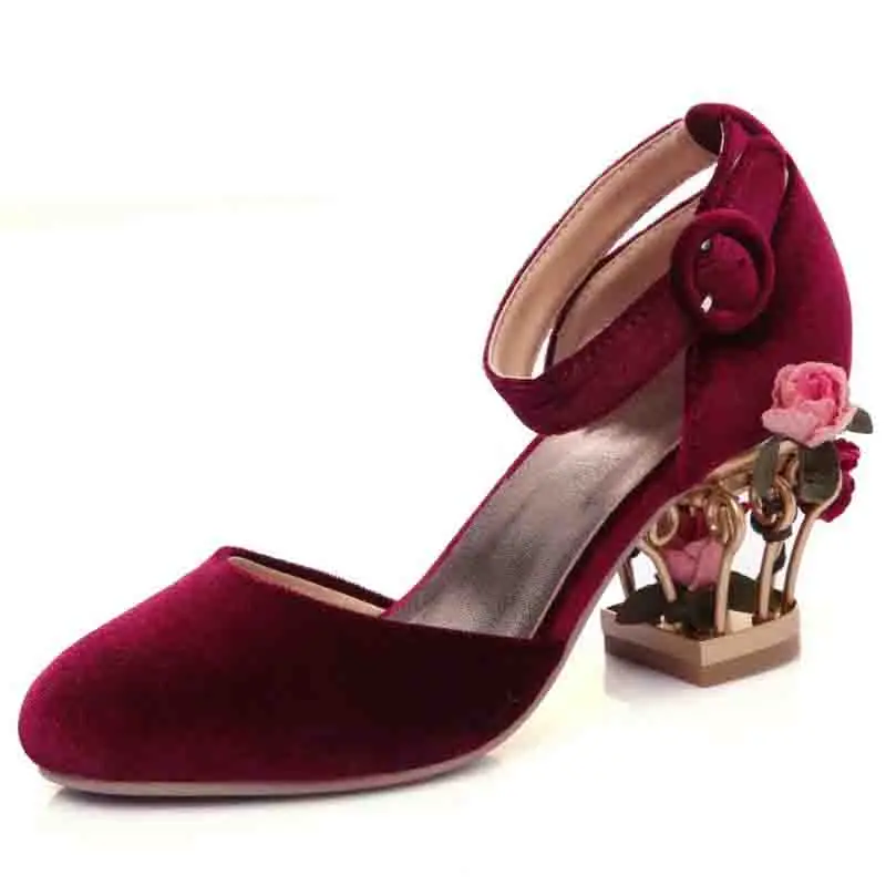 Luxury Design Rose Flower Pumps For Women 2021 Hollow Out Heels Lolita Style Party Shoes Female Brand Flannel Wedding Pump Mujer