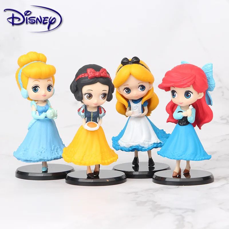 

Disney 8CM 4pcs/set Q version Snow White Mermaid Alice Princess Cinderella PVC Figures Doll Anime Figurines Kids Toy Model Gift