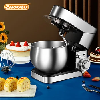 

zhoutu Kitchen Food Stand Mixer 5L Stainless Steel Bowl Cream Egg Whisk Blender Cake Dough Bread Mixer Maker Machine 1000W 6-spe