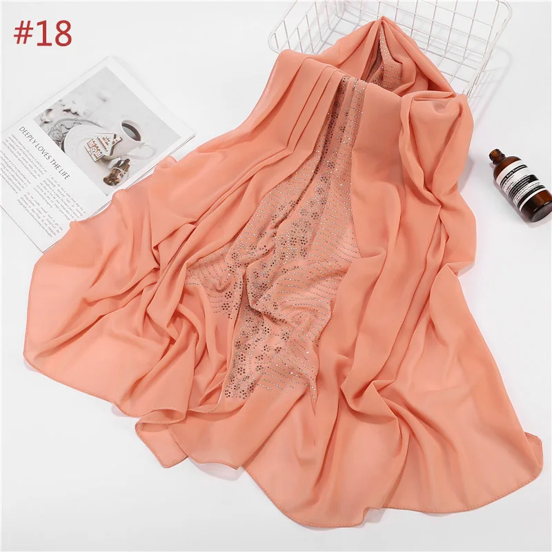 18 light shell pink 10 шт./лот,, мусульманский шифоновый хиджаб, шарф, вечерние, свадебные, блестящие, хрустальные шифоновые платки, головные уборы, шарфы, платок - Цвет: 18 light shell pink