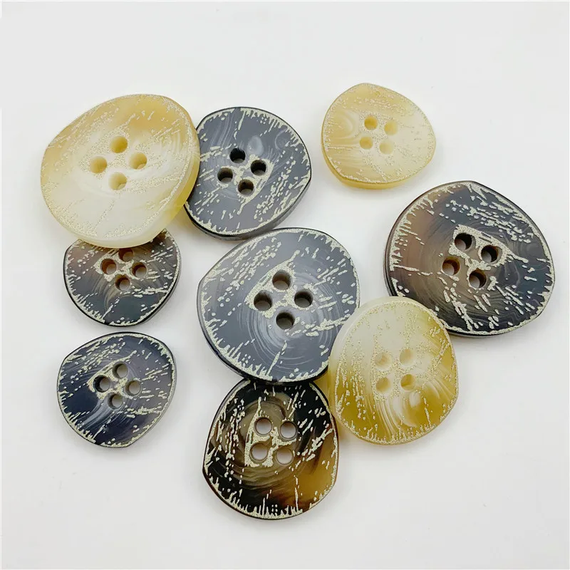 

6pc Irregular Shaped Resin 4 Holes Buttons Vintage Print for Clothing Decorative Plastic Buttons Handmade DIY Sewing Accessories