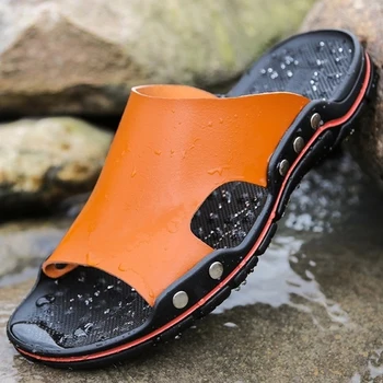 

GAOKE 2020 New Summer Cool Water Flip Flops Men High quality Soft Massage Beach Slippers Fashion Man Casual Shoes