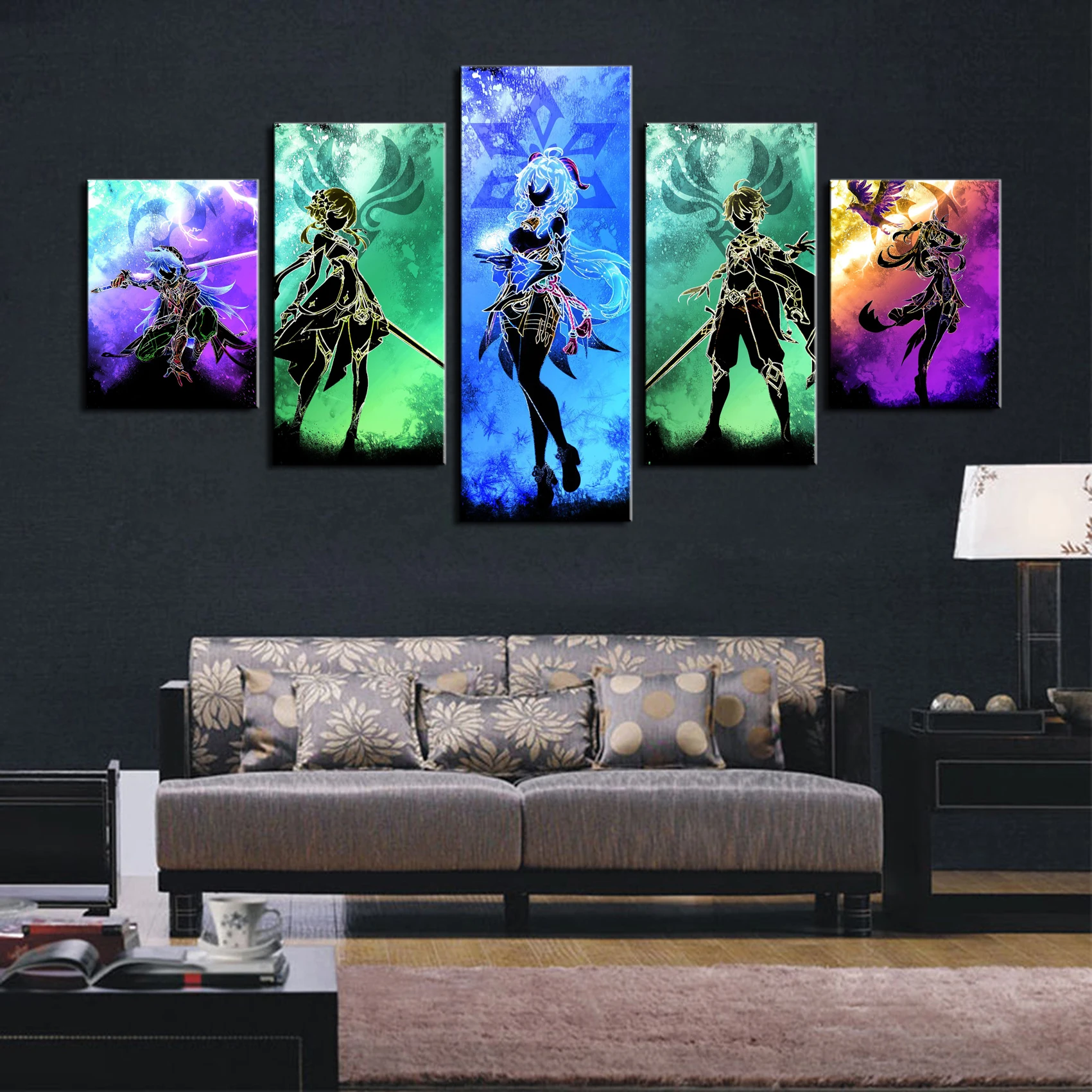 

No Framed Canvas 5Pcs Genshin Impact Game Anime Cuadros HD Posters Wall Art Pictures Decoration Accessories Home Decor Paintings