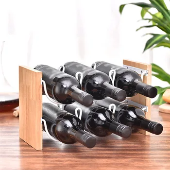 

Free Standing Tabletop Pantry Shelf Storage Holder Home Bar Wine Rack Countertop 2 Tier Vintage Dining Room Cabinet 6 Bottles