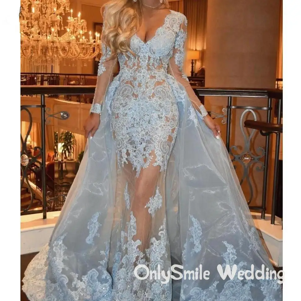 Blauw Moslim Avondjurken Galajurk 2019 Mermaid Afneembare Rok V-hals Lange Mouwen Organza Dubai Vestidos De Noche Elegantes Blauw Moslim Avondjurken Galajurk 2019 Mermaid Afneembare Rok V-hals Lange Mouwen Organza Dubai Vestidos De Noche Elegantes