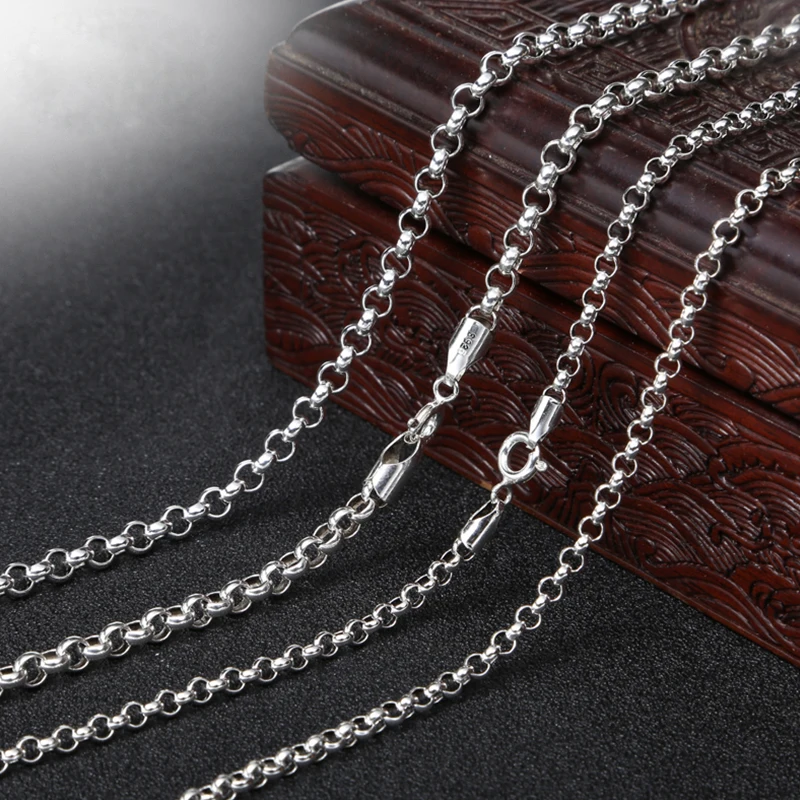 

S925 sterling silver jewelry 3mm thick circle pendant matching chain men and women Thai silver necklace sweater chain