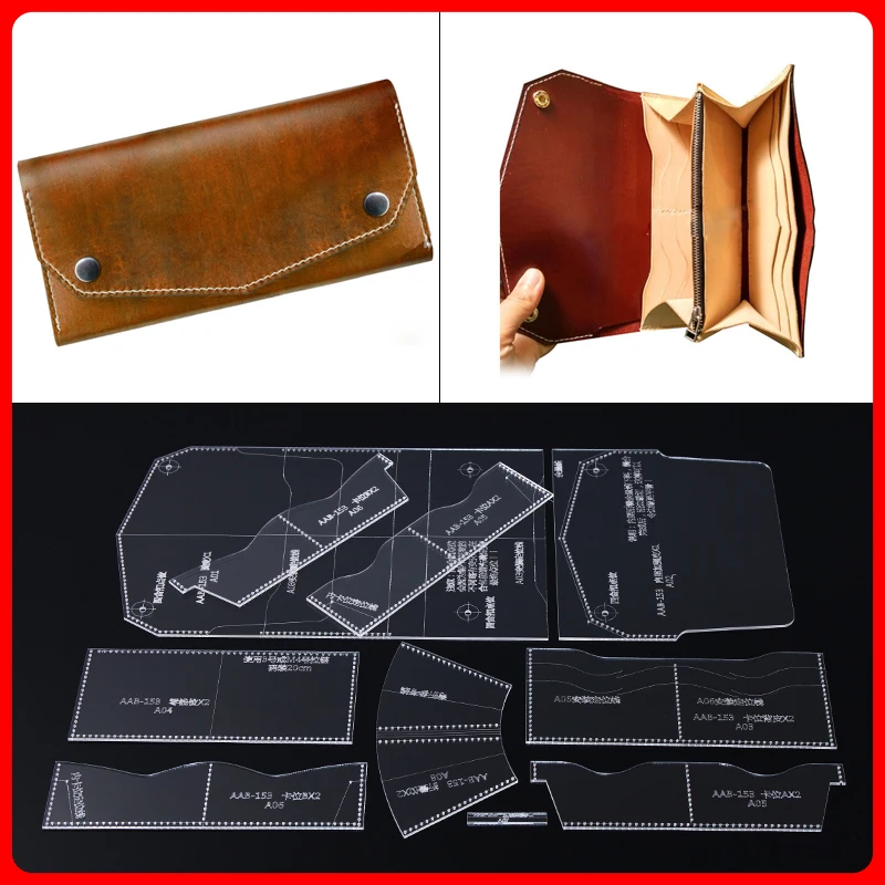 

1 set Long wallet hand wallet pattern drawing acrylic template pattern manual leather goods DIY pattern
