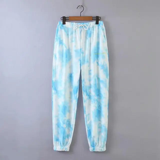 Women Tie Dye Printing Knitting Sports Pants 2020 New Female Letter Embroidery Loose Trousers P1789 4