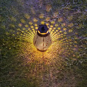 

Solar Power LED Lantern Outdoor Projection Light Garden Yard Lawn Hanging Lamp Hollowed Out Maple Leaf Shadow Lantern