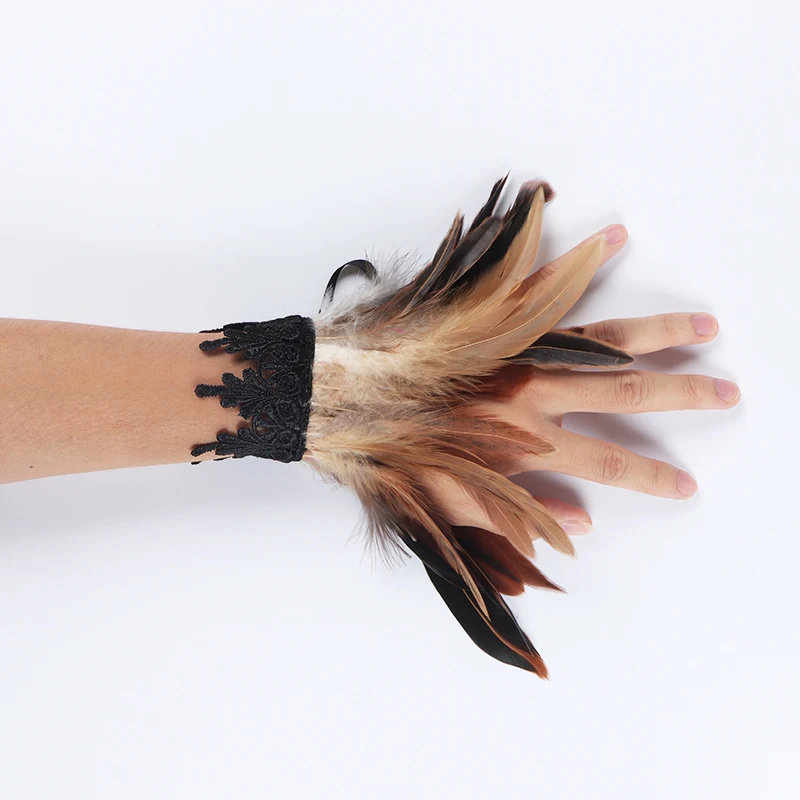 mens winter cycling gloves Punk Gothic Gloves Feather Wrist Cuff Carnival Stage Show Showgirl Natural Dyed Rooster Feather Arm Warmer Party Cosplay Costume best mens ski gloves