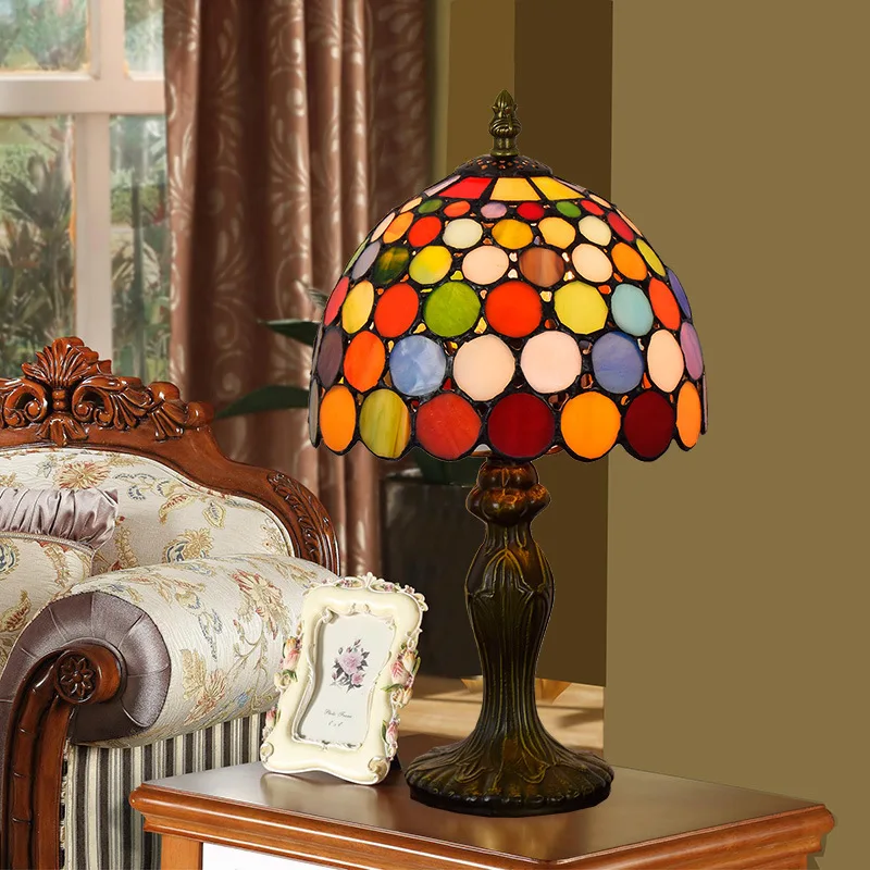 

European Tiffany colored glass living room dining room bedroom bedside small table lamp red festive gift lamp