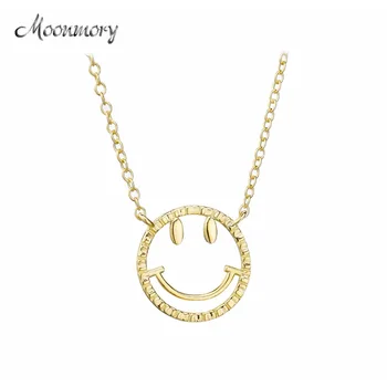 

Moonmory 100% Real 925 Sterling Silver Smile Face Pendant CZ Zircon Crystal 2019 New Wedding Japan Pendant Necklace Jewelry