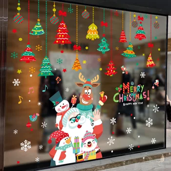 

[SHIJUEHEZI] Father Christmas Window Stickers Vinyl DIY Trees Hangings Wall Decals for Living Room Glass Festival Decoration