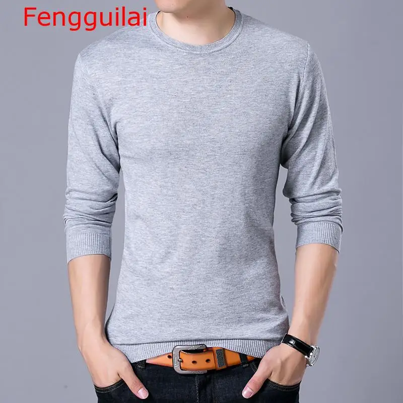 Fengguilai, модный однотонный мужской свитер, осень,, круглый ворот, черный свитер, мужские джемперы, Мужской пуловер, вязаная рубашка поло