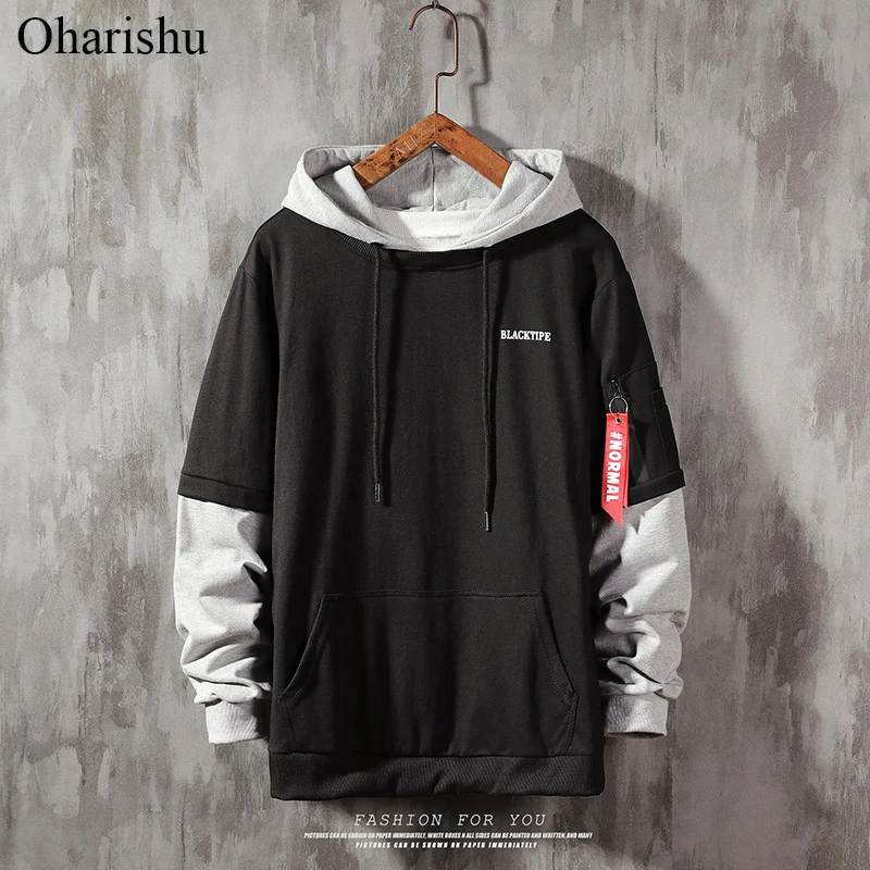

Oharishu Cool Sweatshirt Men Hip Hop Patchwork Long Sleeve Pullover Contrast Hoodies Sweatshirt Hoodies Men High Quality 4XL 5XL