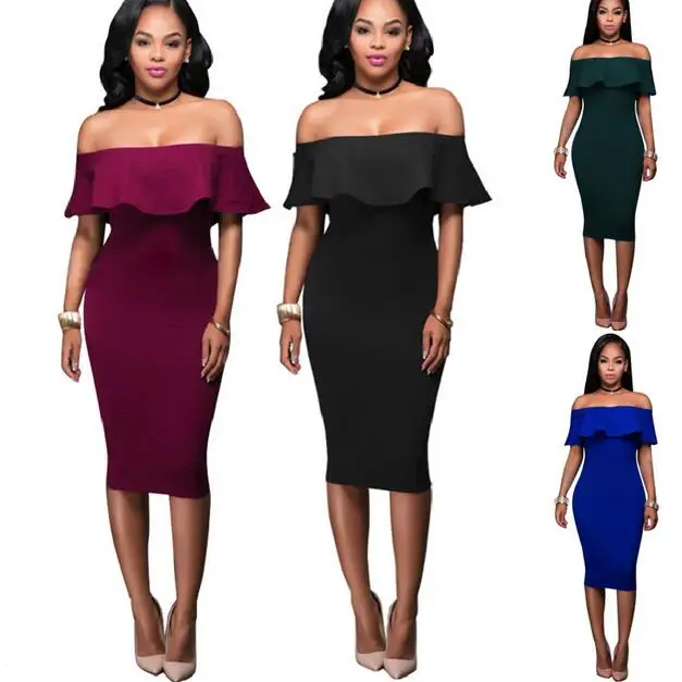2019 летнее Королевское синее платье миди с открытыми плечами сексуальное