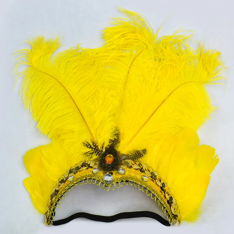 India Crystal Crown Feather Headband 