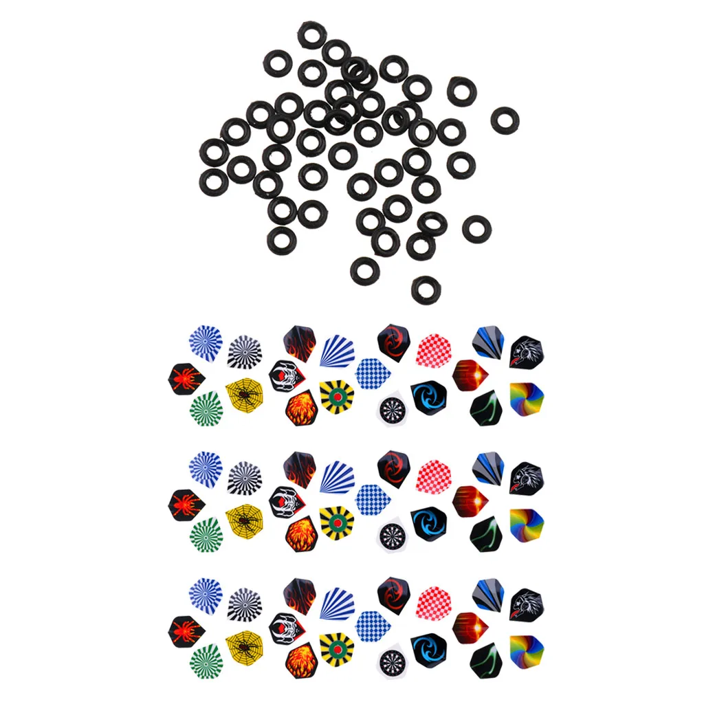 60 Pieces Standard Assorted Color Dart Flights With 100 Pieces Dart Gaskets Shaft Stems O-Rings Grommet Washer