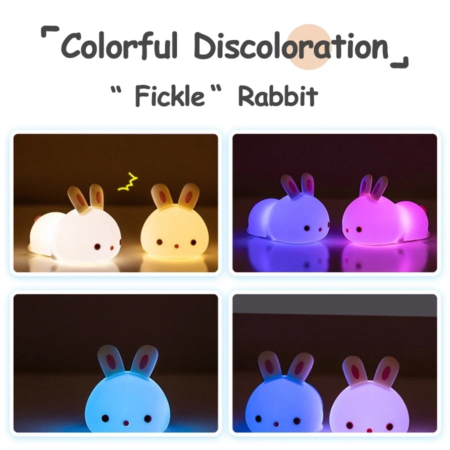 터치 센서 RGB LED 토끼 야간 조명 다채로운 USB 충전식 원격 실리콘 토끼 램프 어린이를위한 장난감 축제 선물