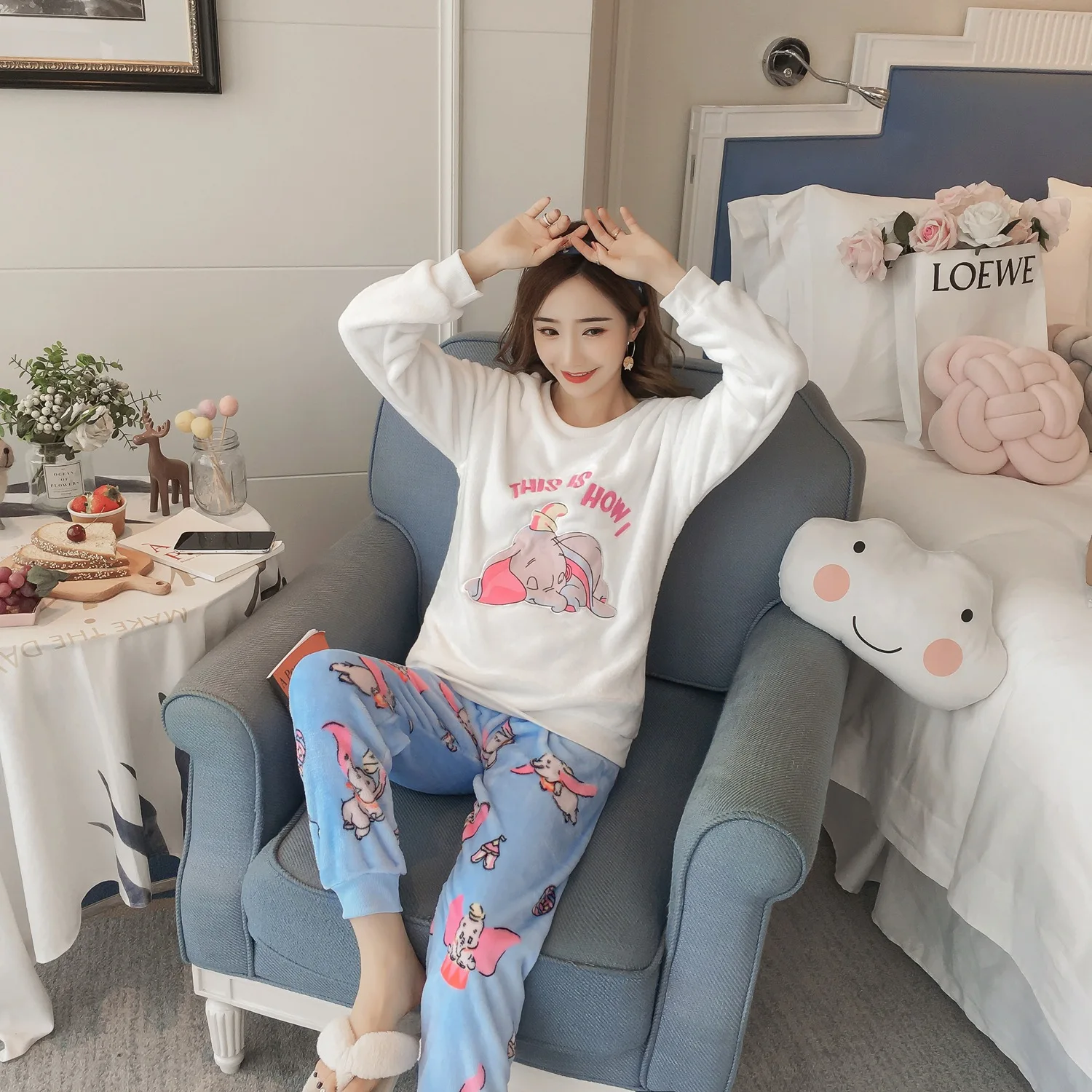 Winter Warm Flannel Women Pajamas Sets Thick Coral Velvet Long Sleeve Cartoon Sleepwear Pijama For Girl Nightwear Pyjama