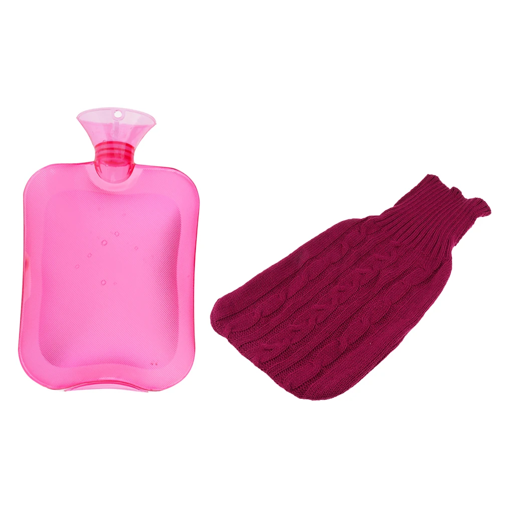 2000ml Large Rubber Hot Water Bottle Bag Hand Foot Winter Warmer Relaxing +Knitted Cover