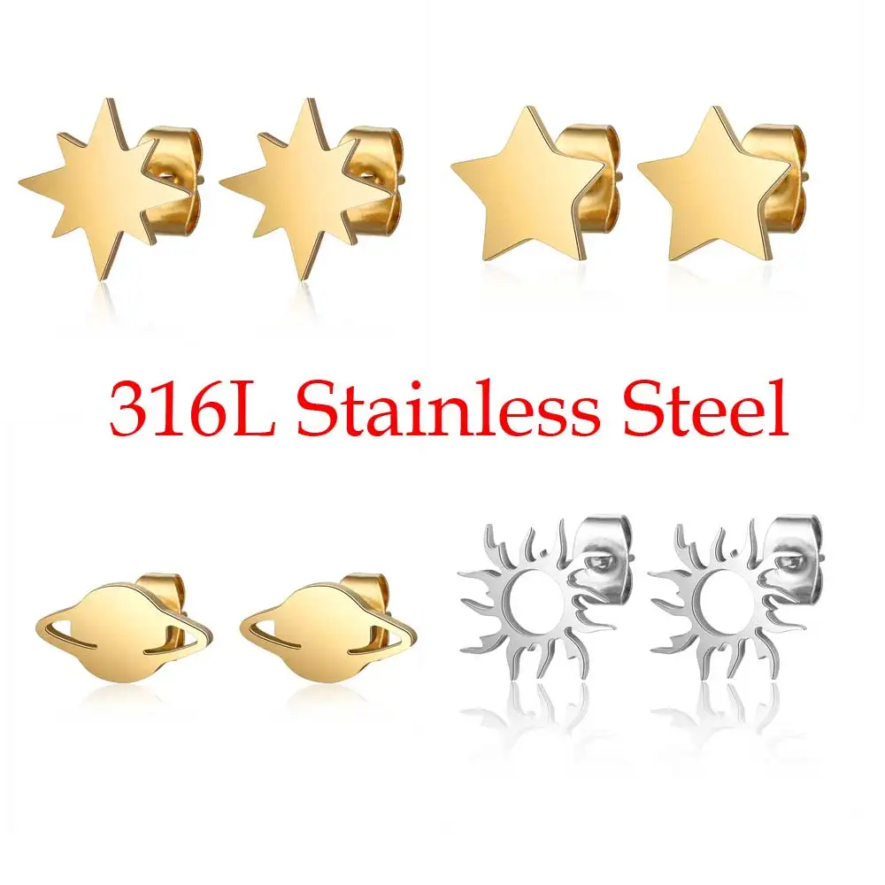 316L нержавеющая сталь солнце звезда Метеор серьги-гвоздики для женщин AAAAA качество серьги-гвоздики вечерние ювелирные изделия серьги-гвоздики