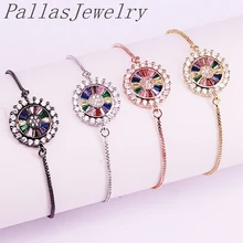 10 шт Мода Мульти Радуга CZ цирконий круглые горки цепи регулируемые браслеты ювелирные изделия