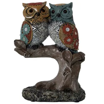 

Decorated _ Figure Resin Owls On Branch Colors _ 13x6.5x18cm