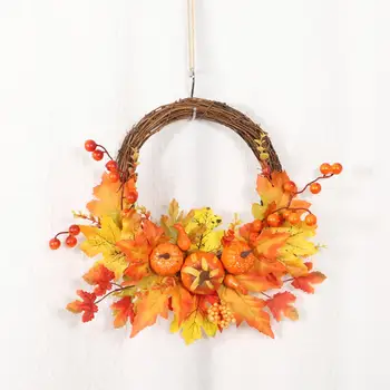 

Hanging Ornament Handmade Thanksgiving Maple Leaf Pumpkin Wall Hanging Rattan Circle Home Pendant Decorative Home Accessories