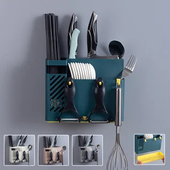 

Kitchen Wall Mount Drain Drying Rack Chopsticks Cutlery Fork Holder Storage Box Multifunction Utensil Holder Dish Drainer