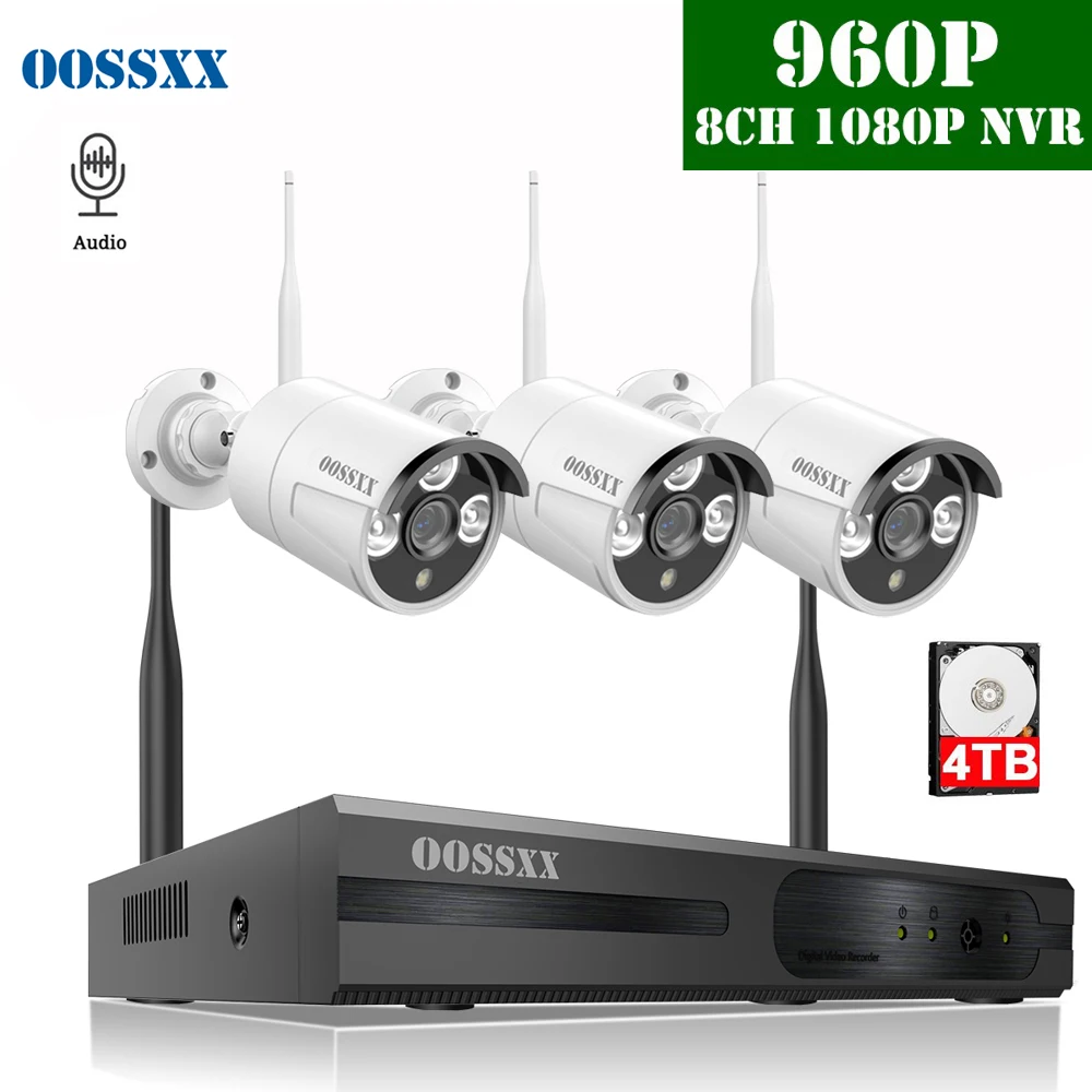 8CH Беспроводной NVR комплект камер видеонаблюдения система 3 шт 960P 1.3MP аудио Крытый