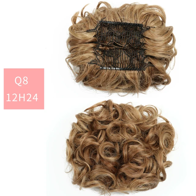 Synthetic Curly Elastic Band Chignon Plastic Comb Clips in Hair Extension Hair Bun Updo Cover Hairpieces Hair Accessories Q8 12H24