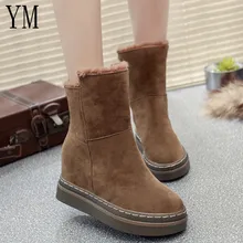 Genuine leather Increasing Fur Snow boots Wedge women Top High quality Boots Winter Boots for women Warm Botas Mujer 35-39