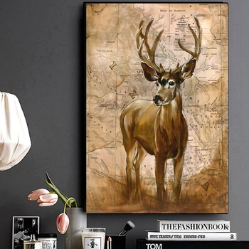 

Miaodu Old Map Animal Deer 5D DIY Diamond Painting Cross Stitch Embroidery Crafts Decoration Diamond Paintings