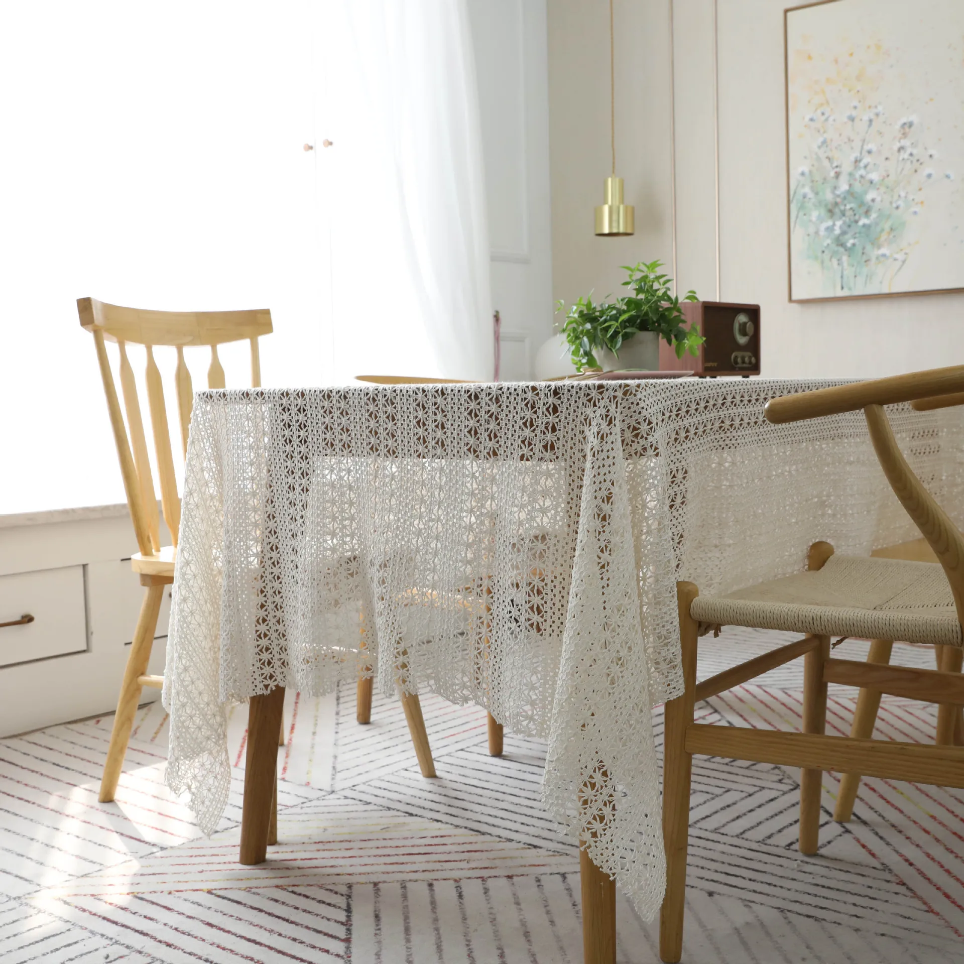 

Proud Rose White Crochet Table Cover Towel Cotton Table Cloth Woven Tablecloths Hollow Piano Towel Shooting Props