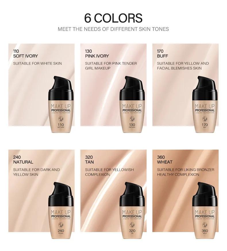 LAIKOU Base Face Liquid Foundation Cream 8 hours Long lasting BB Cream Full Coverage Concealer Oil 4