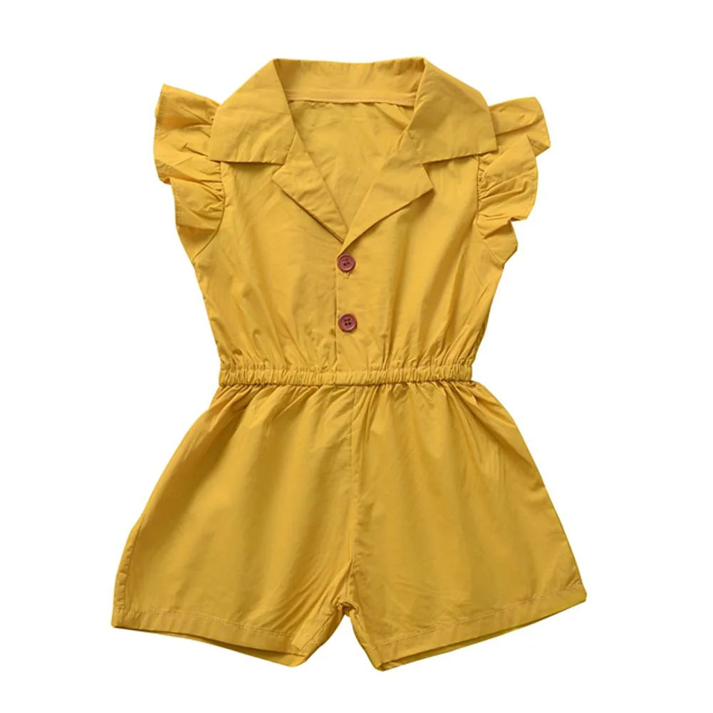 

Toddler Overalls Kid Baby Girl Solid color Romper Cotton Ruffle Sleeve Jumpsuit Summer Ouftit