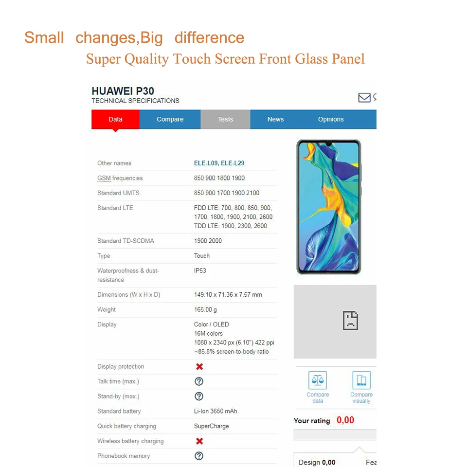 Для huawei P30 сенсорный ELE-L09 ELE-L29 P30 Lite Nova 4E сенсорный экран панель сенсор дигитайзер Переднее стекло Внешний ЖК-Объектив Замена