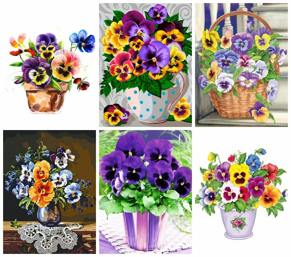 EverShine Diamond Painting Flowers Full square Cross stitch Diamond Embroidery Corner pansy Picture of rhinestones Wall decor