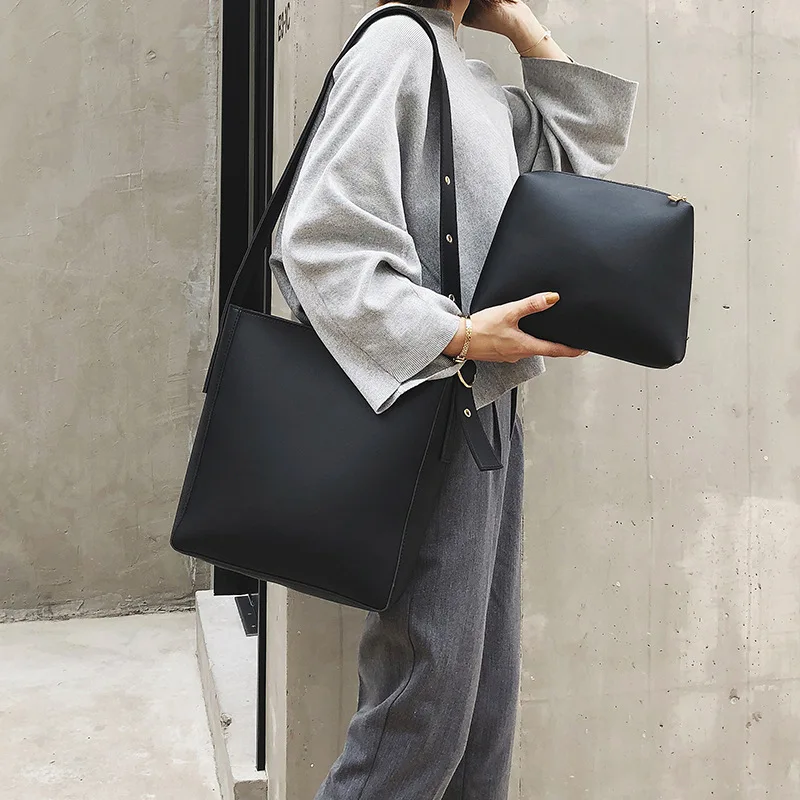 

Модные композитные Сумки из искусственной кожи для женщин, повседневные однотонные вместительные мешки-ведра, простые винтажные мессенджеры