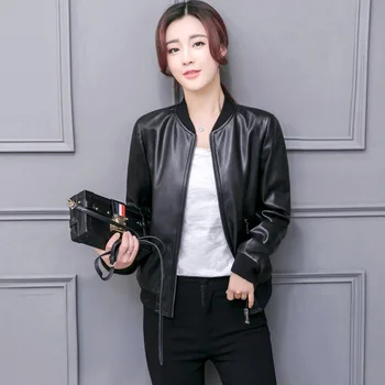 

Newest Womesn Spring Autumn Motorcycle Faux Pu Leather Jackets Black Bomber Coats Shorts Section Ladies Leather Jacket D501