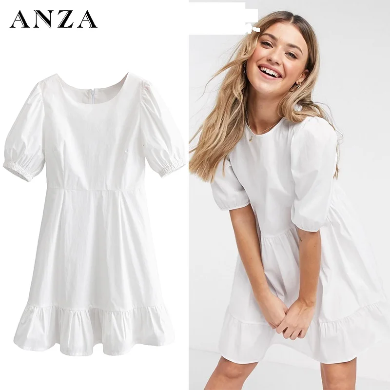 Женское однотонное платье рубашка ZA Minidress с коротким рукавом модель 2020 года