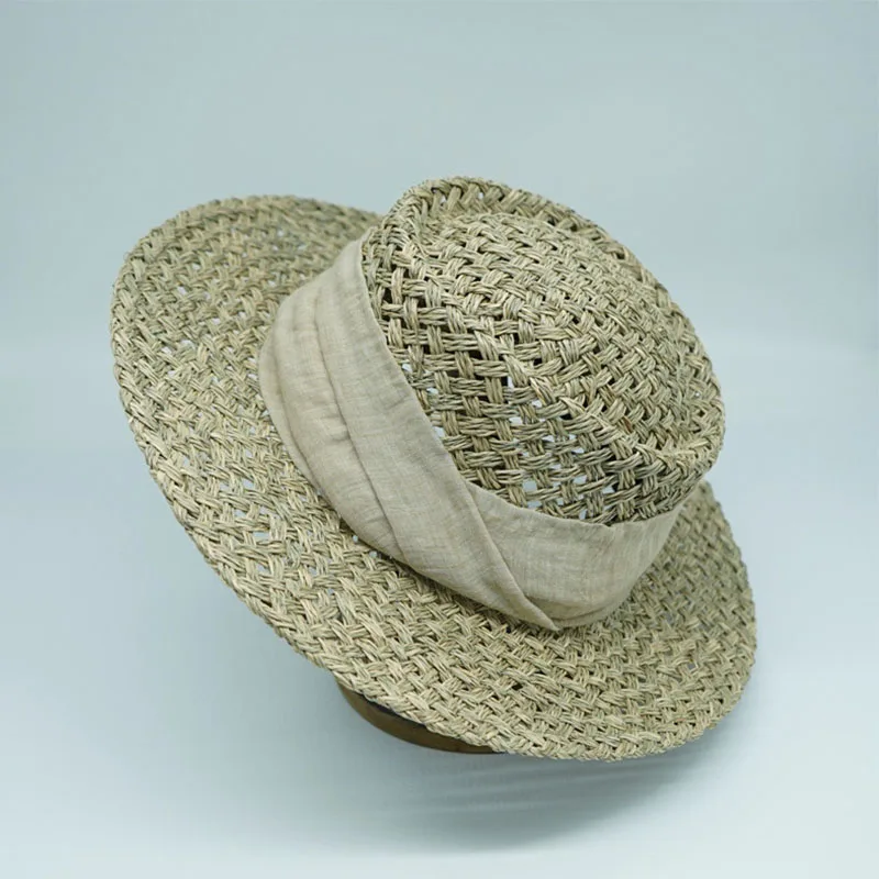 Fashion Fashion French Retro Flat Top Wide Brim Ribbon Women Summer Elegant Girl Sunshade Holiday Beach Cap Sun Protection Straw_voghion.com
