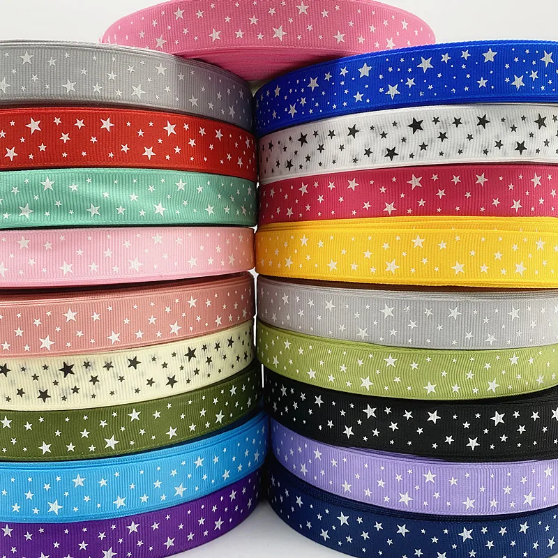 Grosgrain Satin Ribbons Printed Star Wedding Christmas Party Decorations DIY Bow Craft Ribbons Supplies 5yards 15-38mm